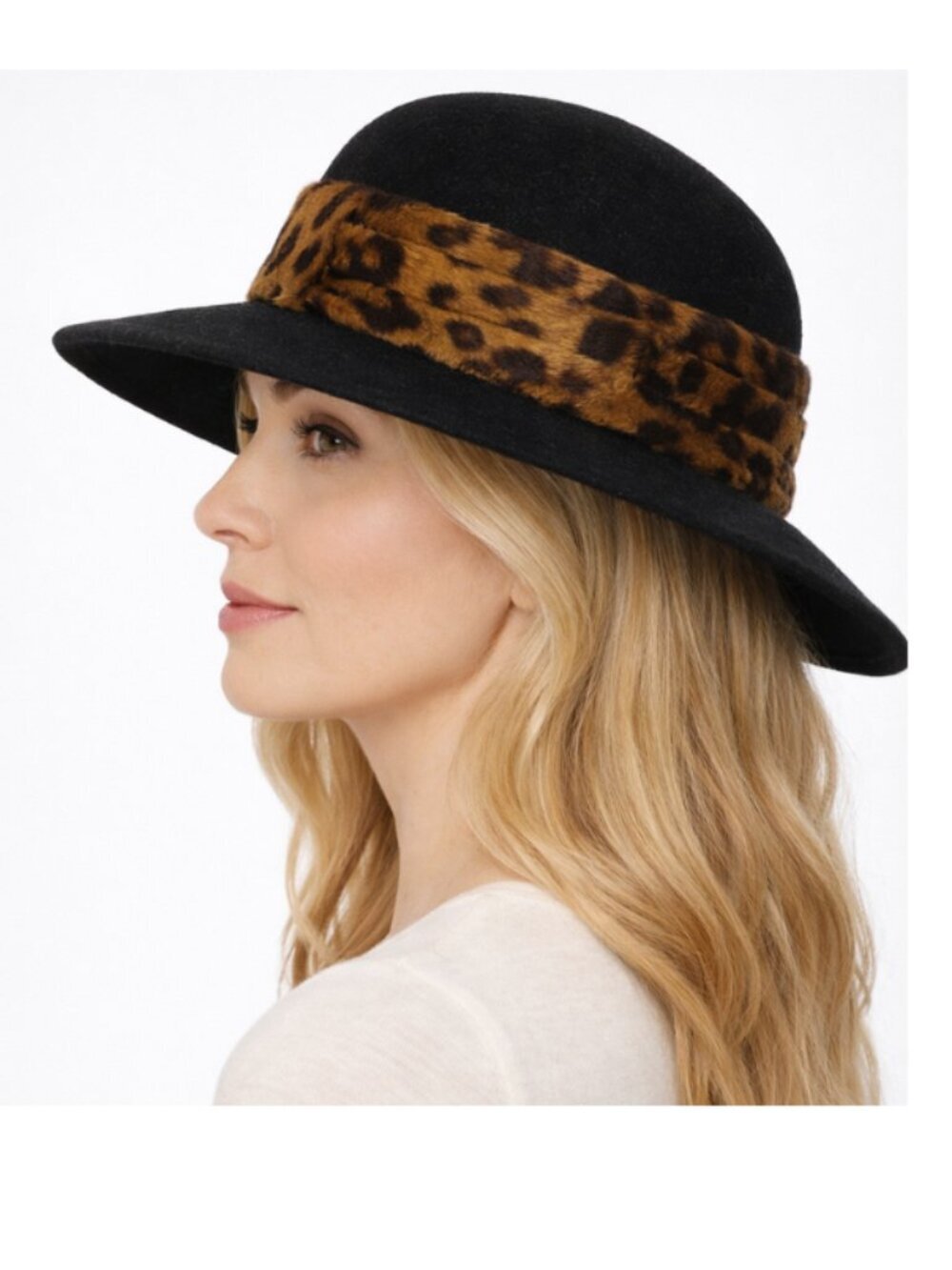 100% Wool Hat with Leopard Band